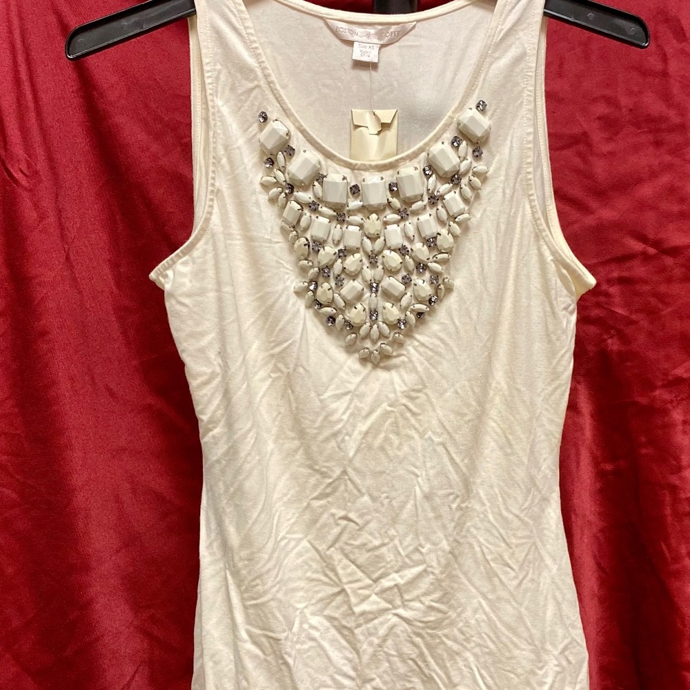 Boston Proper White Tank with Jewel Accents